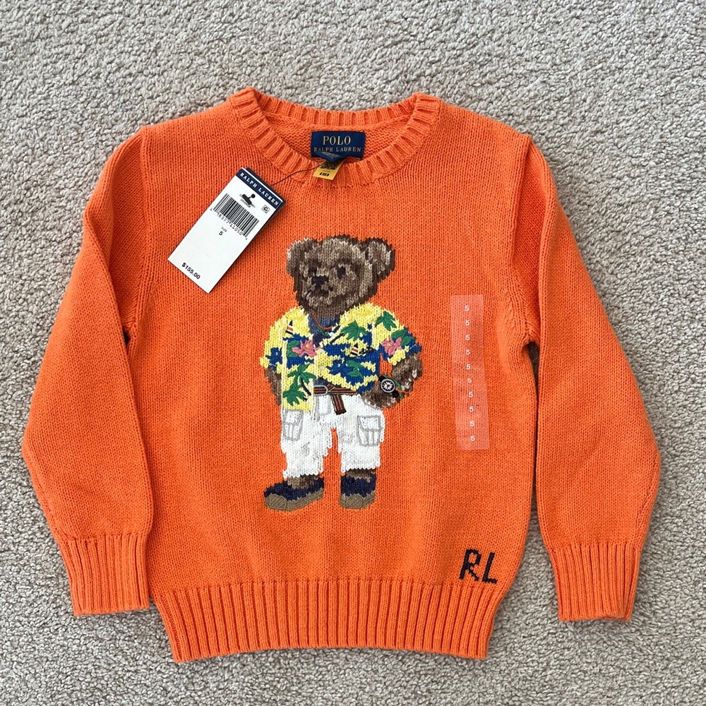 NWT Ralph Lauren | Orange Sweater with Embroidered Bear